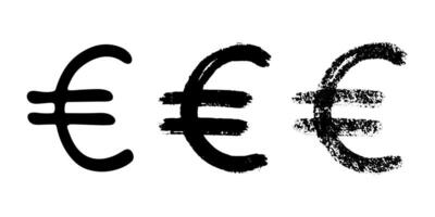 Hand drawn euro currency symbol set Brush stroke doodle Single element for design vector