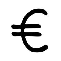 Hand drawn euro currency symbol. Brush stroke doodle. Single element for design vector