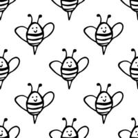 Seamless pattern with happy bees doodle for decorative print, wrapping paper, greeting cards, wallpaper and fabric vector