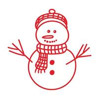 Doodle-style illustration of a snowman with a red outline on a white background vector