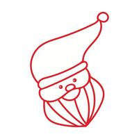 Illustration of Santa Claus head in doodle style with a red outline on a white background vector