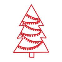 An illustration of a doodle style Christmas tree with a red outline on a white background vector
