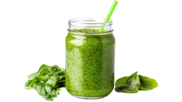 A green smoothie with a straw and leaves png