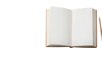 An open book with a pencil on a black background png