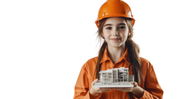 Young Girl Dressed as an Architect Holding a Scale, Ideal for Children's Career Exploration Themes in Educational Materials. png