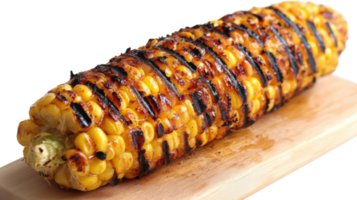 A Delicious Grilled Corn on the Cob Perfectly Served on a White Background, Ideal for Food Blogs and Recipe Sharing. png