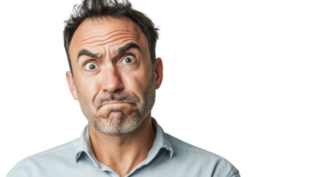 A Middle Aged Man Showing a Skeptical Look, Perfect for Depicting Doubt or Suspicion in Various Media Projects. png