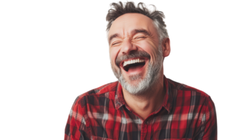 Middle Aged Man Expressing Joyful Laughter Perfect for Capturing Genuine Emotions in Social or Professional Settings. png
