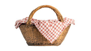 Captivating Picnic Basket With Gingham Cloth Perfect for Outdoor Gatherings and Family Picnics, Ideal for Creating Memorable Memories in Nature. png