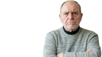 A Senior Man Expressing Disappointment Captured in a Thoughtful Moment, Ideal for Illustrating Emotional Realism in Topics Related to Aging, Reflections, and Life Challenges. png