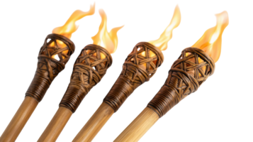 A Set of Colorful Tiki Torches Ideal for Outdoor Parties and Gatherings Against a Clean White Background. png