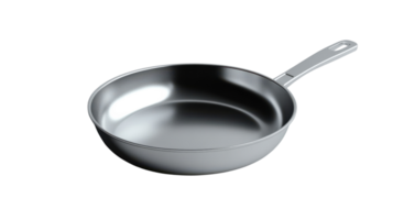 A Shiny Stainless Steel Frying Pan on a Solid Surface for Culinary Creations and Cooking Enthusiasts to Enhance Their Kitchen Experience. png