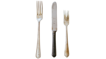 Elegant Silver Knife and Fork Set Displayed on a Solid White Background for High-Quality Culinary Presentation and Product Marketing. png