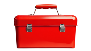 A Shiny Red Toolbox on a Solid Gray Background Ideal for Construction and DIY Projects Featuring Tools and Accessories. png