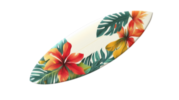 A Vibrant Surfboard with a Tropical Design Set Against a White Background Perfect for Summer-themed Graphics and Beach Lifestyle Imagery. png