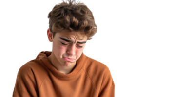 A teenage boy looking embarrassed and blushing, perfect for conveying emotions of shyness or awkwardness in various contexts such as school, social interactions, or adolescence.. png
