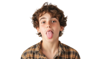 Playful Portrait of a Teenage Boy Sticking His Tongue Out, Perfect for Children's Themes and Lighthearted Projects. png
