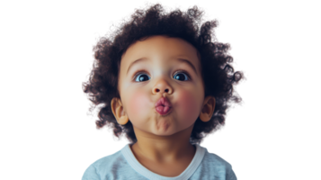 A Heartwarming Image of a Toddler Blowing a Kiss Against a White Background Perfect for Family-Oriented Projects, Greeting Cards, or Social Media Posts. png