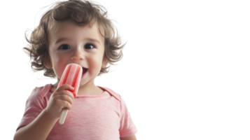 Delightful Moment of a Toddler Enjoying a Colorful Popsicle on a Hot Summer Day Perfect for Family and Child-Centric Marketing. png