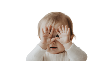 Fun and Joyful Toddler Engaging in Peekaboo Play with Their Hands That Captures the Essence of Childhood Laughter and Interaction. png