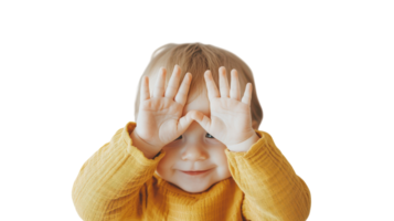 Captivating Image of a Toddler Genuinely Enjoying a Game of Peekaboo with Their Hands, Perfect for Family and Parenting Concepts. png