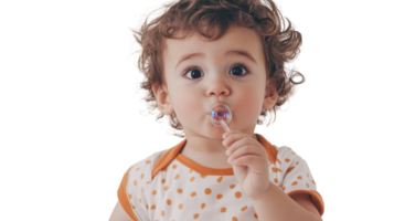 Captivating Image of a Toddler Enjoying the Joy of Pretending to Blow Bubbles Against a White Background, Perfect for Children's Themes or Parenting Blogs. png