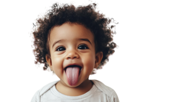 Adorable Toddler Sticking Their Tongue Out Captured in a Playful Moment Perfect for Family or Child-Centric Projects. png