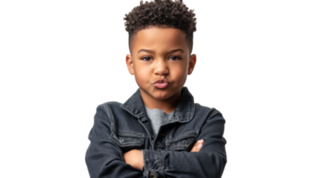 A Young Boy Pouting and Crossing His Arms Expressing Discontent, Ideal for Illustrating Childhood Emotions in Parenting Articles or Edutainment Content. png