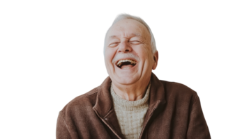 Captivating Image of an Elderly Man Laughing Softly Against a White Background Perfect for Emotional and Heartwarming Projects. png