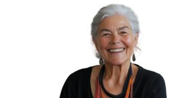 Heartwarming Portrait of an Elderly Woman with a Delighted Expression, Perfect for Family and Community Engagement Themes in Design Projects. png