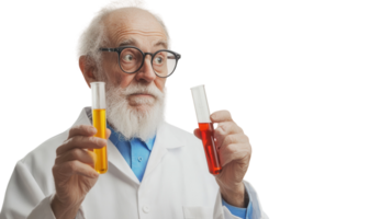 An elderly scientist working diligently in a lab, showcasing his expertise and experience in scientific research and experiments, perfect for educational and inspirational uses.. png
