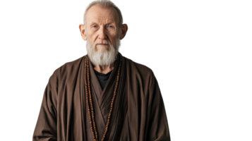 A Serene Image of an Old Man Dressed as a Monk, Perfect for Illustrating Themes of Wisdom, Spirituality, and Simplicity in Various Contexts. png