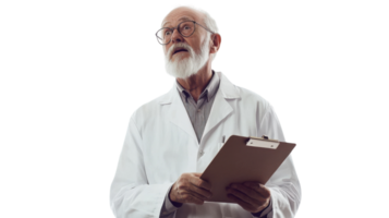 An Experienced Scientist in a Lab Coat Holding a Clipboard for Research and Analysis Purposes. png