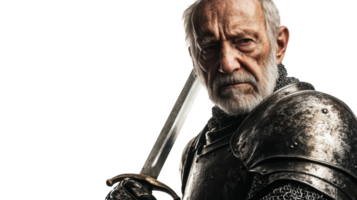 A Captivating Image of an Elderly Knight in Shining Armor Representing Wisdom and Valor for Historical Illustrations and Projects. png