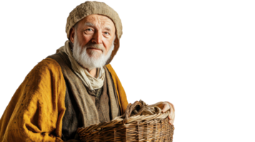 Portrait of a Wise Old Man Dressed in Traditional Medieval Peasant Outfit, Ideal for Representing Historical Themes and Cultural Heritage in Various Creative Projects. png
