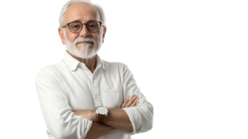 A Thoughtful Elderly Man Dressed in Casual Attire Reflecting on Life with a Wristwatch Illustrating Timeless Beauty and Wisdom. png