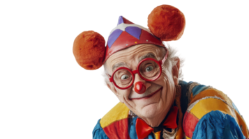 A whimsical depiction of an old man dressed in a vibrant jester costume perfect for adding a touch of humor and festivity to any creative project or event.. png