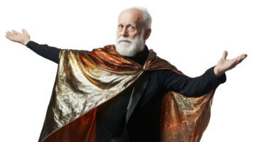An Enchanting Image of an Elderly Man Adorned with a Shimmering Magician's Cap Perfect for Illustrating Magic, Mystique, and Wisdom in Design Projects or Promotions. png