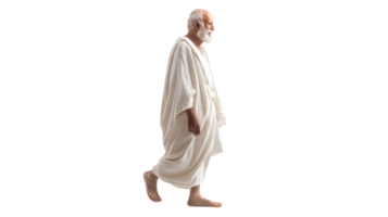 A Serene Portrait of an Elderly Man in a White Robe and Sandals, Perfect for Inspirational and Cultural Themes in Art and Media. png