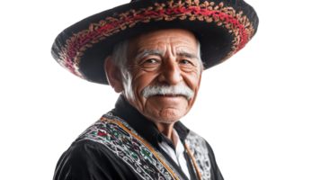 An Old Man Wearing Traditional Mexican Mariachi Garb, Perfect for Representing Cultural Heritage and Music Events in Visual Media. png