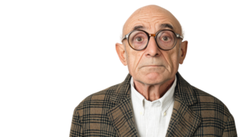A Thoughtful Elderly Man with Round Glasses and a Bald Head, Perfect for Illustrating Wisdom and Experience in Various Projects. png