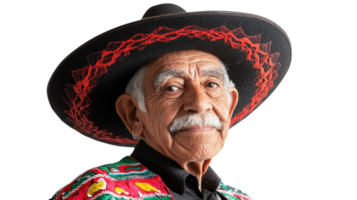 An old man dressed in traditional Mexican Mariachi attire, perfect for cultural events, festivals, or music-related projects showcasing vibrant heritage and artistry.. png