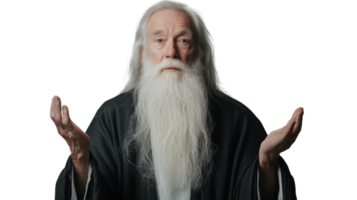 A Thoughtful Elderly Man with a Long White Beard Captured in a Reflective Moment, Perfect for Projects Focused on Wisdom, Aging, and Life Experiences. png