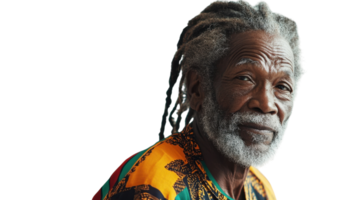 A Candid Portrait of an Elderly Man with Dreadlocks in Rastafarian Culture, Ideal for Representing Heritage, Wisdom, and Diversity in Creative Projects. png