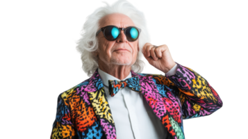An elderly gentleman with thick white hair captured in a retro dining setting, perfect for illustrations related to wisdom, nostalgia and generational stories.. png