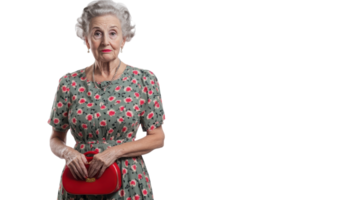 A Portrait of a Senior Woman Dressed as a Classic Housewife in her Charming Home Setting, Perfect for Depicting Family Values and Nostalgic Themes in Various Creative Projects. png