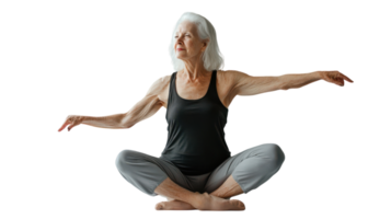 An Old Woman Gracefully Rehearsing Dance Movements in a Colorful Dance Outfit Perfect for Capturing the Essence of Experience and Passion for Performance. png