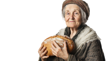 A Captivating Image of an Old Woman Dressed in an Authentic Medieval Peasant Costume, Perfect for Historical Topics, Storytelling, or Cultural Studies. png
