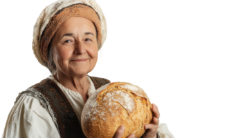 Captivating Image of an Old Woman Dressed in a Traditional Medieval Peasant Costume Ideal for Historical Illustrations and Educational Projects. png