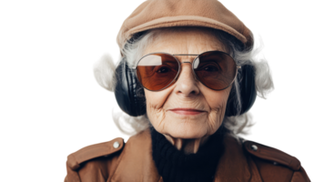 An Inspirational Image of an Elderly Woman in a Pilot's Uniform, Perfect for Aviation and Empowerment Themes. png